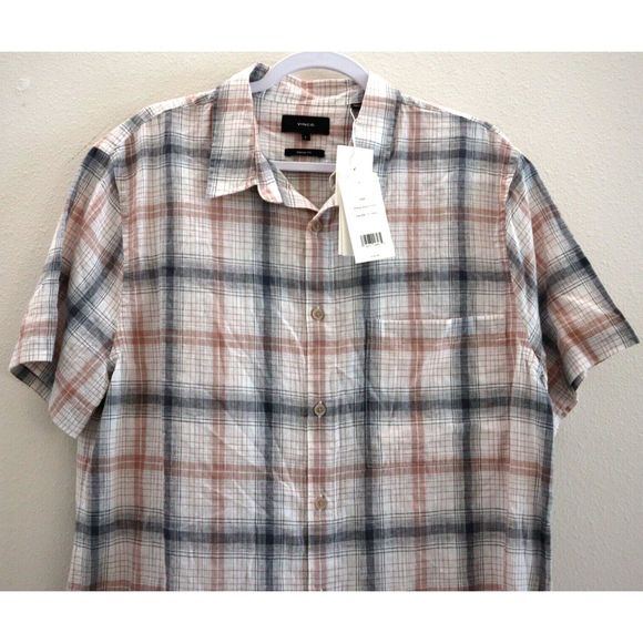 Vince M80011493 Men's Sz L Multicolor Topanga Plaid S/S Button-Down Shirt $185 - Picture 3 of 7